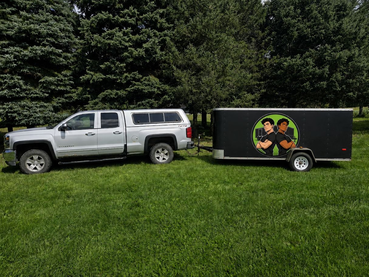 DK Junk Removal truck and trailer in Traverse City, Michigan